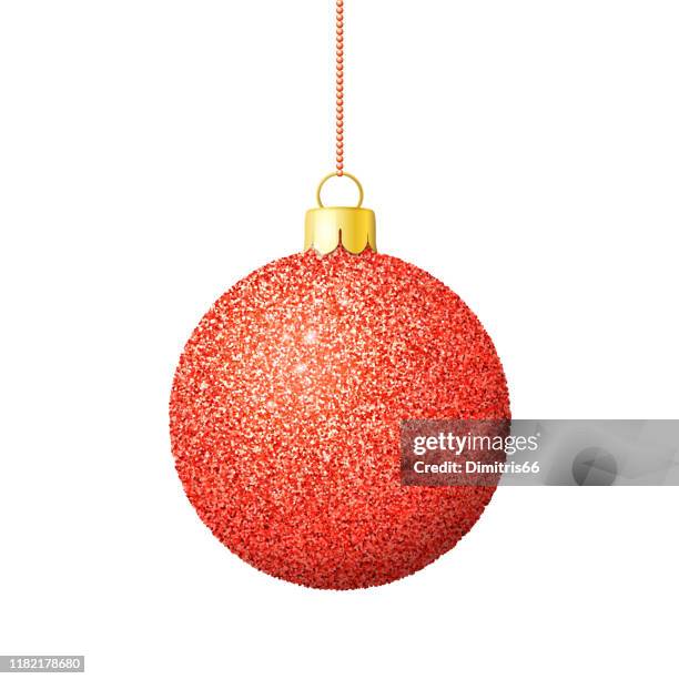 roter glitzer glänzende weihnachtskugel - glitter ball stock-grafiken, -clipart, -cartoons und -symbole