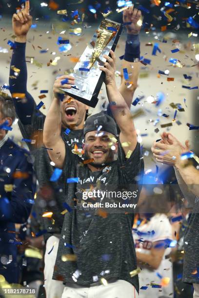 Jose Altuve of the Houston Astros is awarded series MVP following his teams 6-4 win against the New York Yankees in game six of the American League...