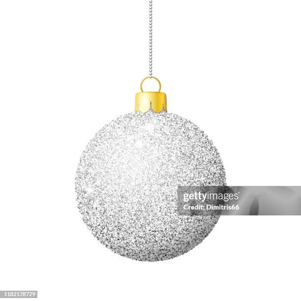 silber glitzer glänzende weihnachtskugel - glitter ball stock-grafiken, -clipart, -cartoons und -symbole