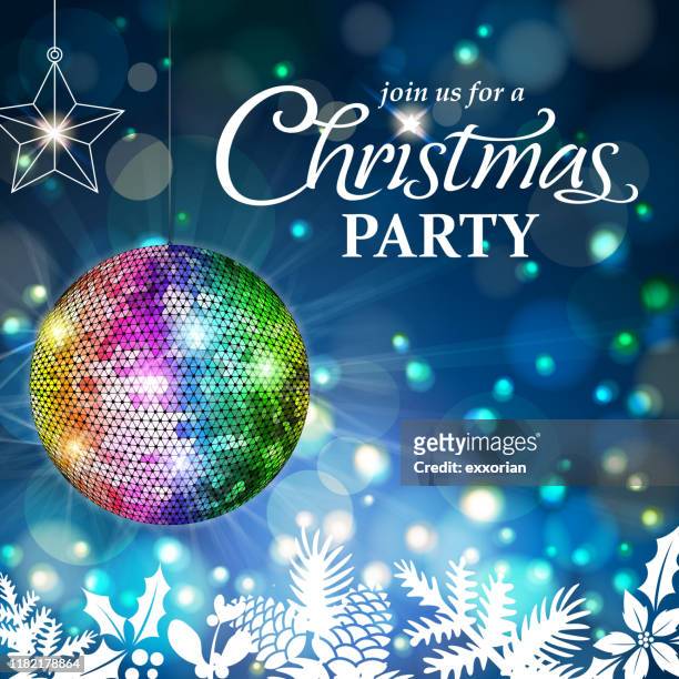 weihnachtsfeier ball blau hintergrund - disco ball stock-grafiken, -clipart, -cartoons und -symbole