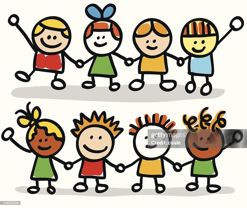 Happy Kids Friend Group Holding Hands Cartoon Illustration High-Res Vector  Graphic - Getty Images