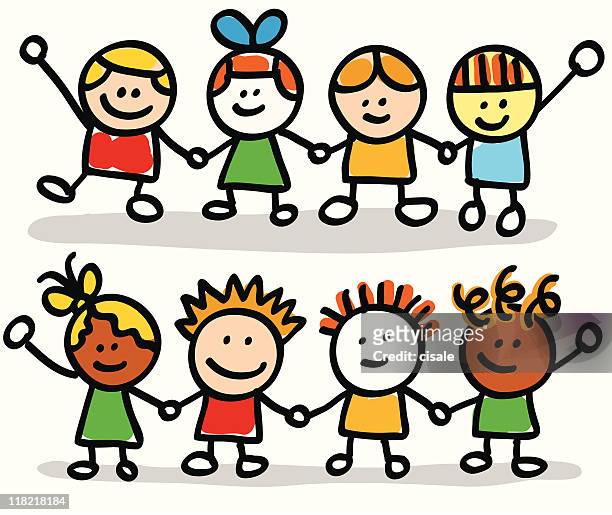 Happy Kids Friend Group Holding Hands Cartoon Illustration High-Res Vector  Graphic - Getty Images