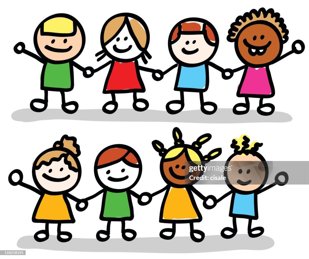Happy Children Friends Girlsboys Group Holding Hands Cartoon Illustration  High-Res Vector Graphic - Getty Images