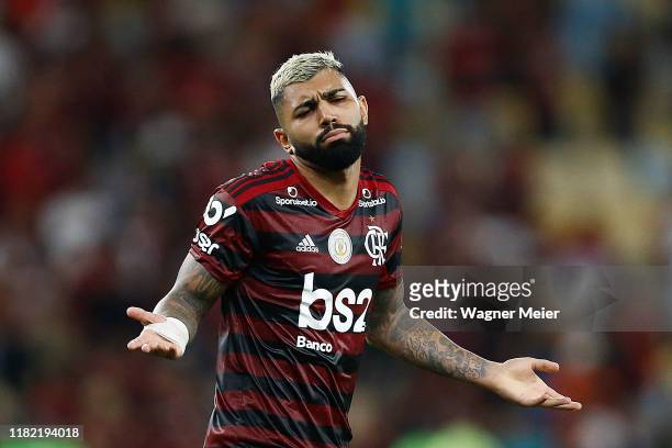 Gabriel Barbosa of Flamengo reacts during a match between Flamengo and Vasco as part of Brasileirao Seria A 2019 at Maracana Stadium on November 13,...