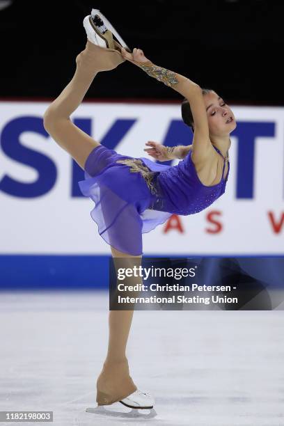Anna Shcherbakova of Russia performs during ladies free skating in the ISU Grand Prix of Figure Skating Skate America at the Orleans Arena on October...