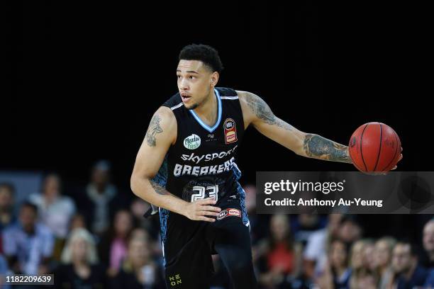 Brandon Ashley of the Breakers in action during the round three NBL match between the New Zealand Breakers and the Sydney Kings at Spark Arena on...