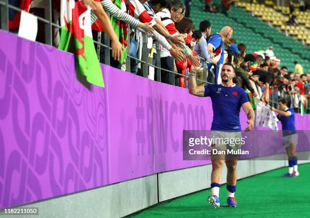 Louis Picamoles of France acknowledges fans after the Rugby World Cup 2019 Quarter Final match between Wales and France at Oita Stadium on October...