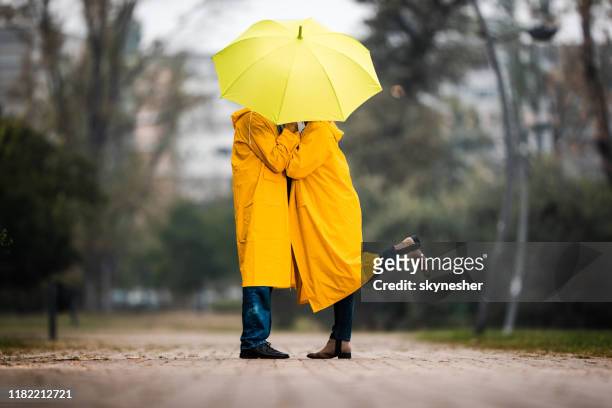 kiss under the umbrella! - rain kiss stock pictures, royalty-free photos & images