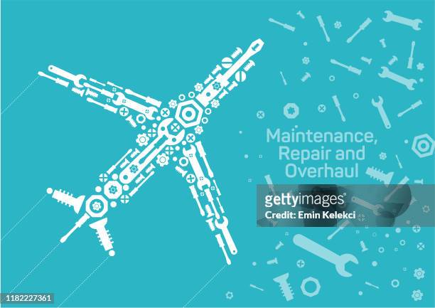 wartungsreparatur und überholung - luftfahrtindustrie stock-grafiken, -clipart, -cartoons und -symbole