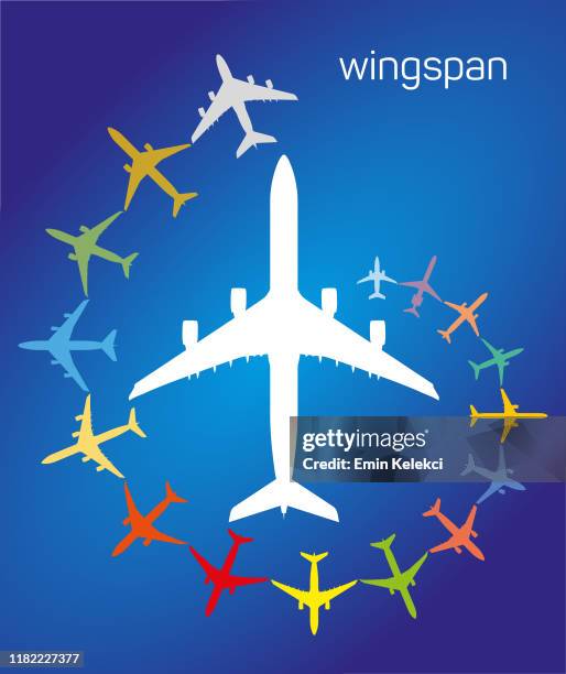 stockillustraties, clipart, cartoons en iconen met spanwijdte van commerciële vliegtuigen - bedrijfsvliegtuig