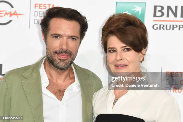 Nicolas Bedos and Fanny Ardant attend the photocall of the movie "La belle Epoque" during the 14th Rome Film Festival on October 20, 2019 in Rome,...