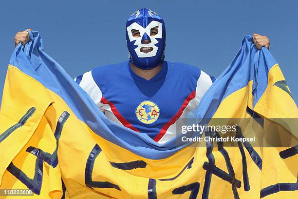 Fan of Mexiko looks on prior to the FIFA Women's World Cup 2011 Group B match between New Zealand and Mexico at Rhein-Neckar Arena on July 5, 2011 in...