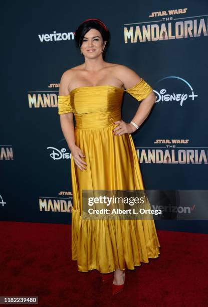 Gina Carano arrives for the Premiere Of Disney+'s "The Mandalorian" held at El Capitan Theatre on November 13, 2019 in Los Angeles, California.