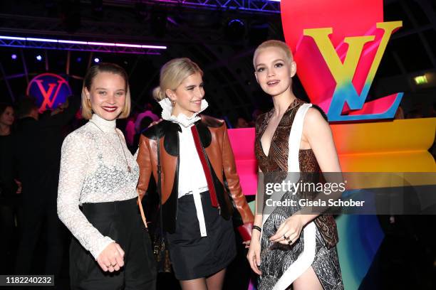 Sonja Gerhardt, Emilia Schuele and Caro Daur, dressed by Louis Vuitton, during the Louis Vuitton Store opening at KaDeWe on November 12, 2019 in...