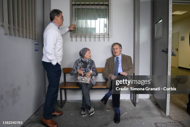 Lawier Fabio Anselmo speaks with Giovanni Cucchi and Rita Calore, Stefano's parents, in the Bunker Hall of Rebibbia awaiting sentencing in the Cucchi...