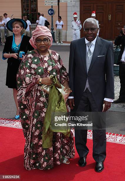President Lamine Diack and his wife Bintou Diack attend the religious ceremony of the Royal Wedding of Prince Albert II of Monaco to Princess...