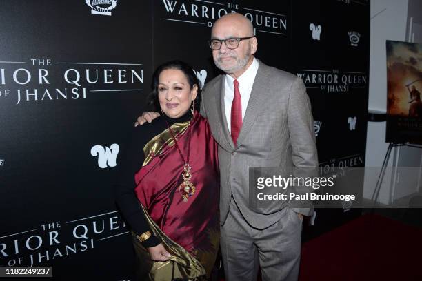 Swati Bhise and Bharat Bhise attend The Wing Hosts The World Premiere Of Roadside Attractions' "The Warrior Queen Of Jhansi" at Metrograph on...