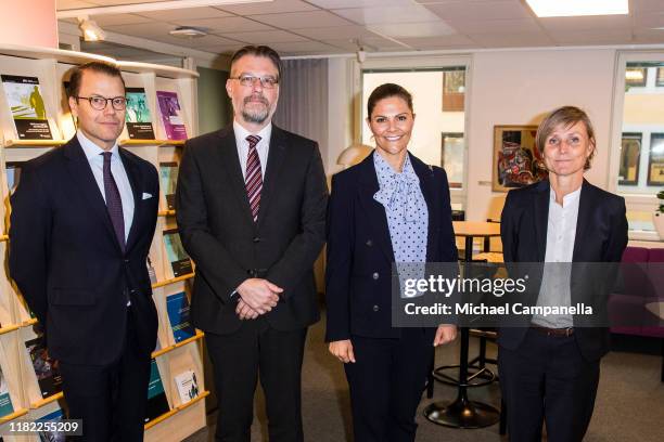 Crown Princess Victoria of Sweden and Prince Daniel of Sweden visit the Crime Prevention Council and are greeted by Bjorn Borschos and Anna...
