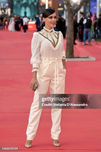 Roberta Giarrusso walks a red carpet during the 14th Rome Film Festival on October 19, 2019 in Rome, Italy.