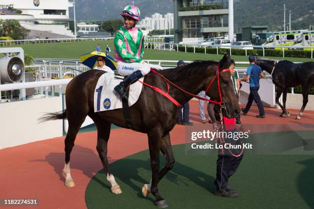 Jockey Joao Moreira riding Aerohappiness wins Race 7 Grand Seiko Excellent Handicap at Sha Tin Racecourse on October 20 , 2019 in Hong Kong.