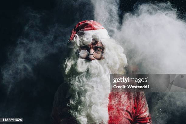 portrait of santa claus - crazy white hair stock pictures, royalty-free photos & images