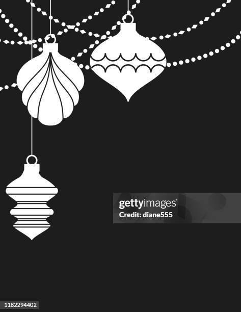 hanging christmas ornaments holiday background - white beads background stock illustrations