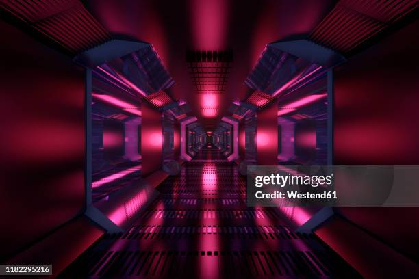 3d rendered illustration, visualisation of a science fiction spaceship - boarding bridge stock illustrations