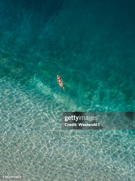 woman floating in the sea, gili air, gili islands, indonesia - female swimmer bildbanksfoton och bilder