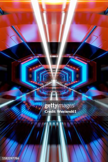3d rendered illustration, visualisation of a science fiction spaceship - boarding bridge stock illustrations