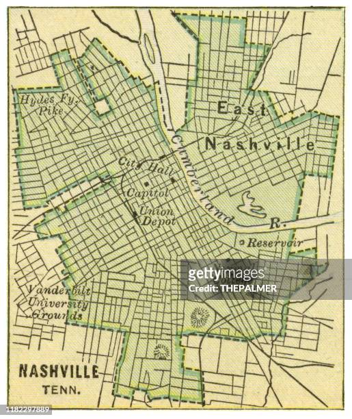 map of nashville 1899 - nashville map stock illustrations