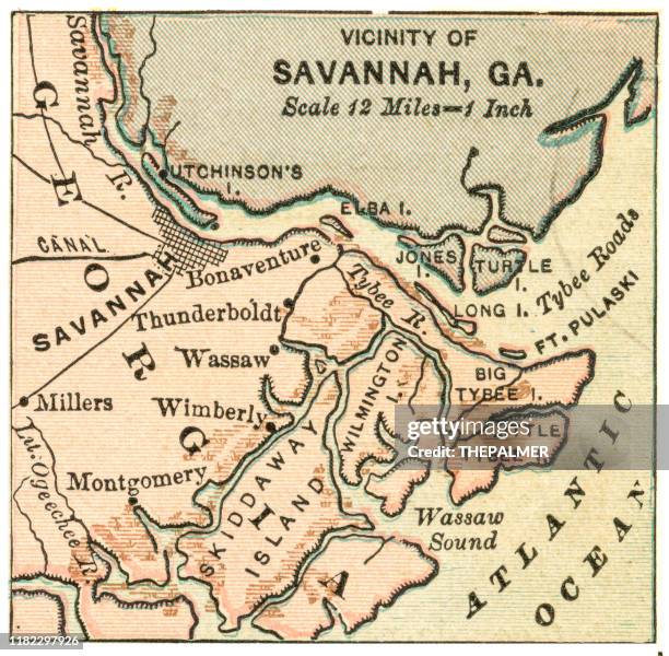 薩凡納格魯吉亞地圖 1899 - savannah georgia 幅插畫檔、美工圖案、卡通及圖標
