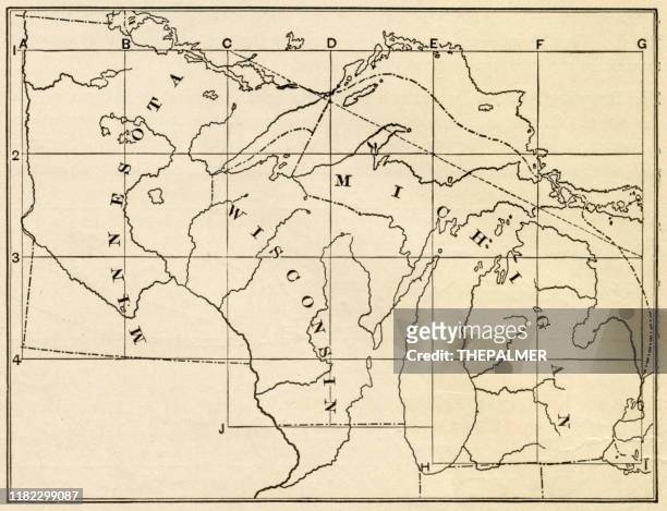map of minnesota wisconsin michigan 1899 - michigan v wisconsin stock illustrations