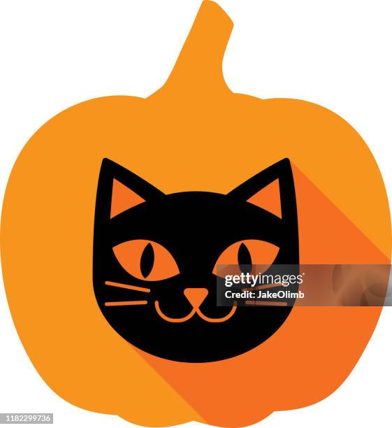 cat pumpkin icon silhouette - food orange background stock illustrations