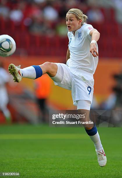 Ellen White of England scores the first goal during the FIFA Women's World Cup 2011 group B match between England and Japan at the FIFA World Cup...