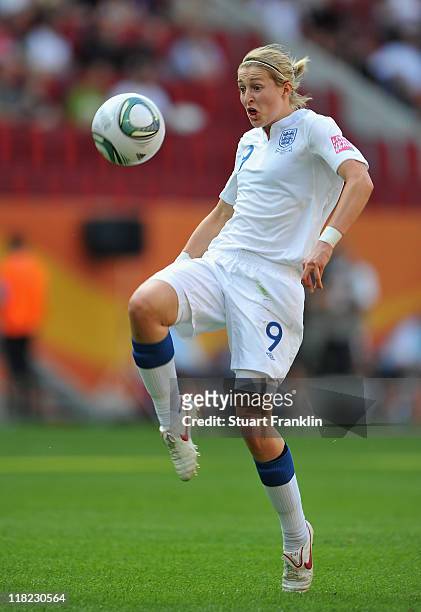Ellen White of England scores the first goal during the FIFA Women's World Cup 2011 group B match between England and Japan at the FIFA World Cup...