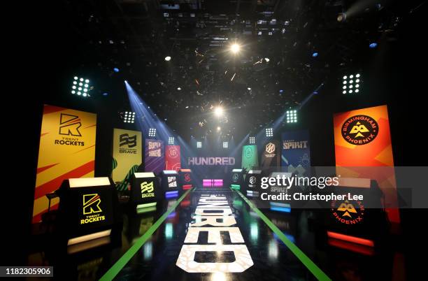 General view inside the studio ahead of The Hundred Draft at Sky Studios on October 20, 2019 in Isleworth, England.