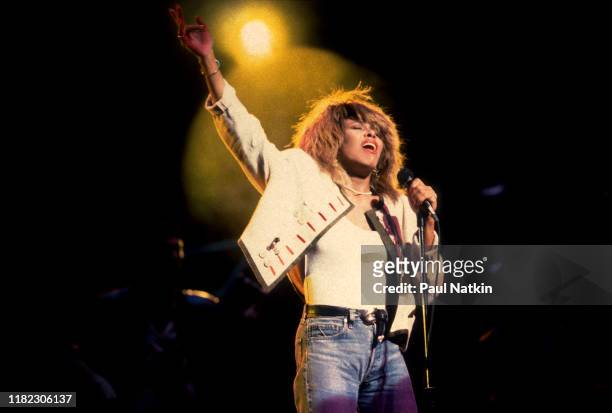 American R&B and Pop singer Tina Turner performs onstage at the United Center, Chicago, Illinois, October 1, 2000.