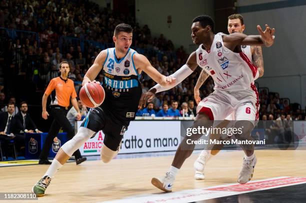 Vojislav Stojanovic of Vanoli in action during the LBA LegaBasket of Serie A match between Vanoli Cremona and AX Armani Exchange Olimpia Milan at...