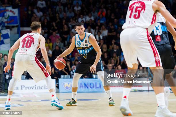 Vojislav Stojanovic of Vanoli in action during the LBA LegaBasket of Serie A match between Vanoli Cremona and AX Armani Exchange Olimpia Milan at...