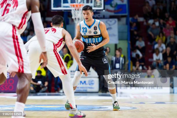 Vojislav Stojanovic of Vanoli in action during the LBA LegaBasket of Serie A match between Vanoli Cremona and AX Armani Exchange Olimpia Milan at...