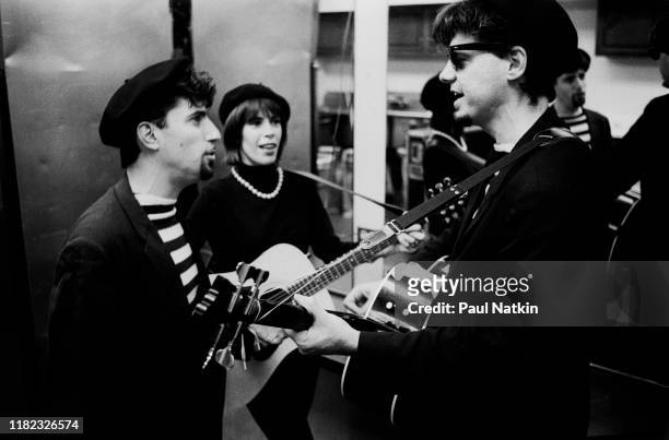 Portrait of, from left, American Folk and Pop musicians Bruce Jay Paskow, Lauren Angelli, and Tom Goodkind, all of the group the Washington Squares,...