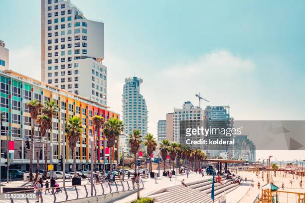 tel aviv promenade and mediterranean beach - israel travel stock pictures, royalty-free photos & images