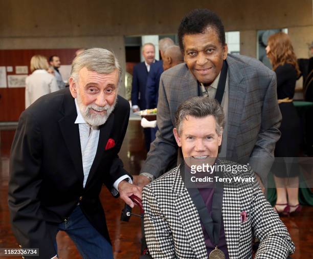 Inductee Ray Stevens, Randy Travis and Charley Pride attend the 2019 Country Music Hall of Fame Medallion Ceremony at Country Music Hall of Fame and...