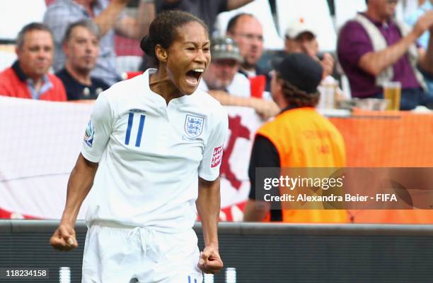 Rachel Yankey of England celebrates her first goal during the FIFA Women's World Cup 2011 group B match between England and Japan at FIFA World Cup...