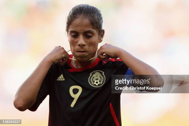 Maribel Dominguez of Mexico looks dejected during the FIFA Women's World Cup 2011 Group B match between New Zealand and Mexico at Rhein-Neckar Arena...