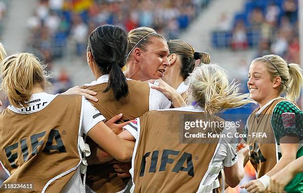 Hannah Wilkinson of New Zealand reacts after scoring the equalizing goal against Mexico during the FIFA Women's World Cup 2011 Group B match between...