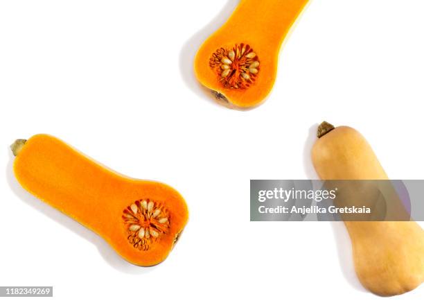 butternut pumpkin isolated on white background - butternut stock pictures, royalty-free photos & images