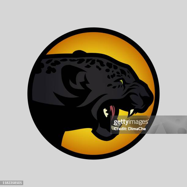 黑豹頭輪廓在圓圈。憤怒的��黑豹或美洲虎 - black panther face 幅插畫檔、美工圖案、卡通及圖標