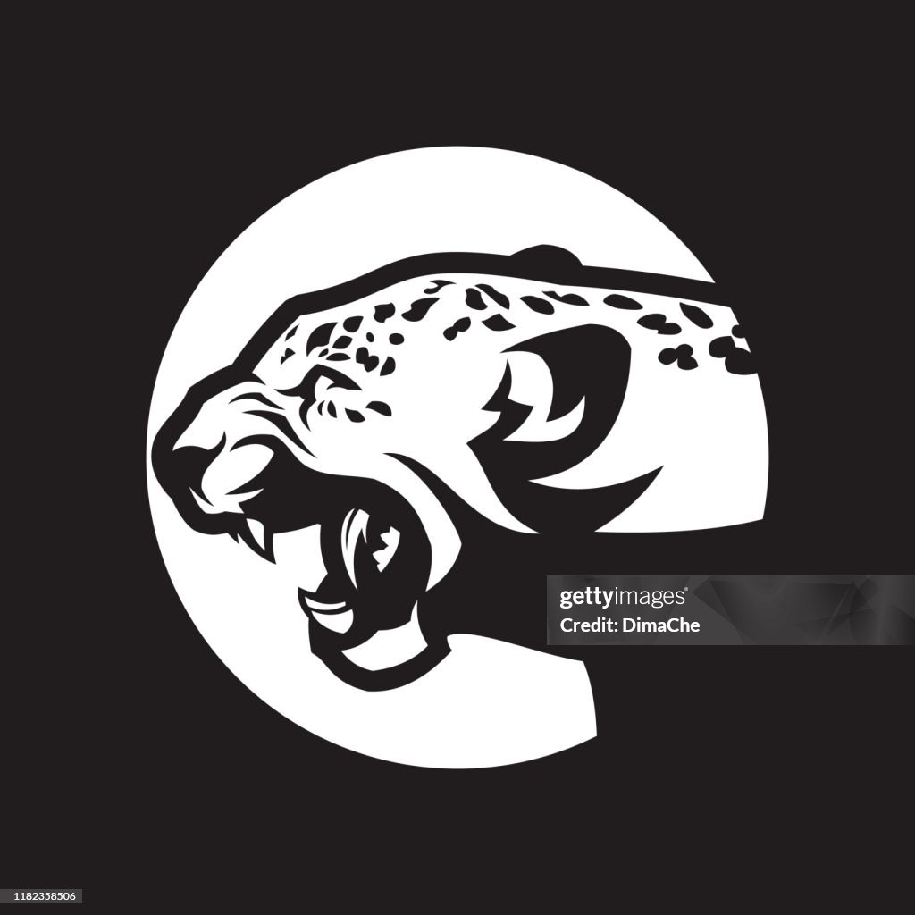 Luipaard hoofd silhouet. Wilde kat met open mond-uitgesneden vector icoon