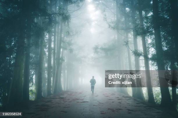 man draait op mist weg - escape stockfoto's en -beelden